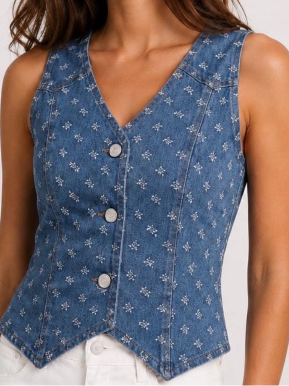 HYFVE Blue Floral Embroidered Denim Vest